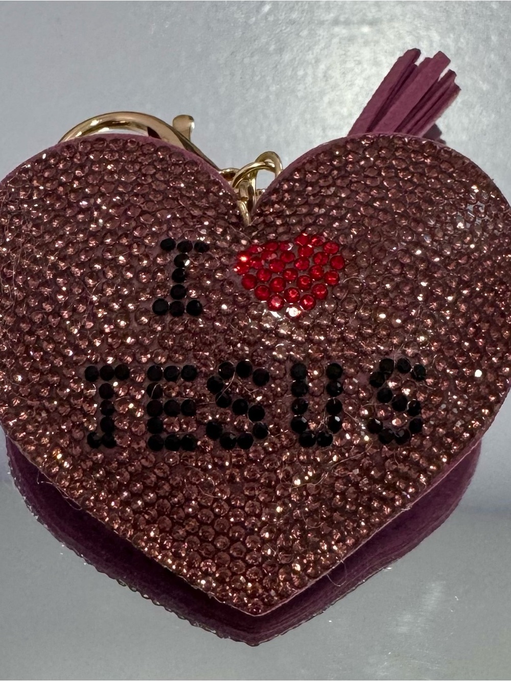 New Mauve " I Love Jesus " Heart Keychain Bag Charm